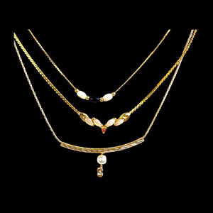 Gold Tone Necklaces Lot 3 Coral Beads Opalite Faux Pearl Delicate Fashion Beauty